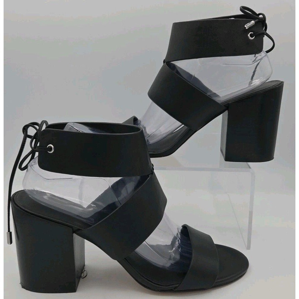 Rebecca Minkoff High Heels 9.5M Womens Black Leather Tie Closure Block Heels